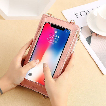 Women Long Crossbody Bag Simple Touch Screen Phone Purse Large Leather Messenger