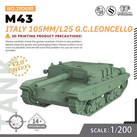 SSMODEL SS200690 1/200 Military Model Kit Italy M43 105mm/L25 G.C.Leoncello