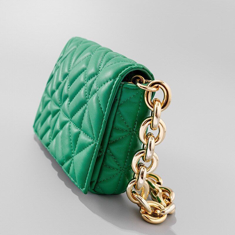 Handbag Green Small Flap Shoulder Bag Chain Clutch Bags Polyester Square Purse