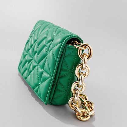 Handbag Green Small Flap Shoulder Bag Chain Clutch Bags Polyester Square Purse
