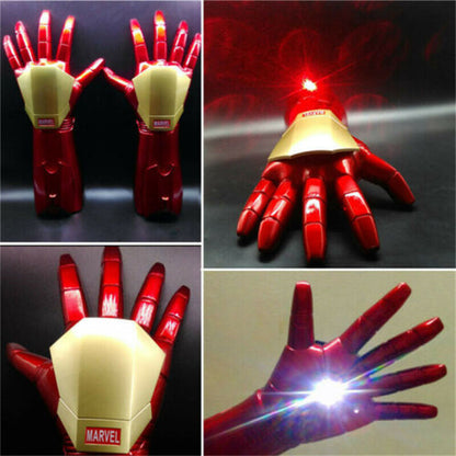 1 Pair 1:1 New Iron Man Gauntlet Laser LED Light Gloves Cosplay Props Model Toy
