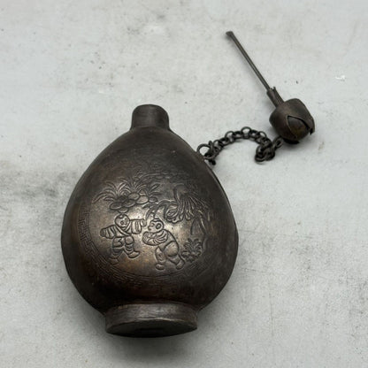 Antique White Copper Snuff Bottle with Children Motif Collectible