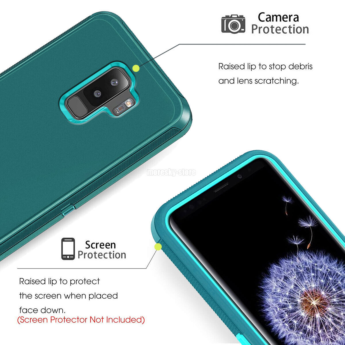 For Samsung Galaxy S9 /Plus Hard Heavy Duty Case Cover, Tempered Glass Protector