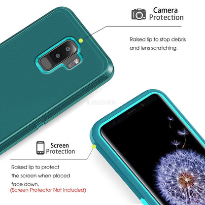 For Samsung Galaxy S9 /Plus Hard Heavy Duty Case Cover, Tempered Glass Protector