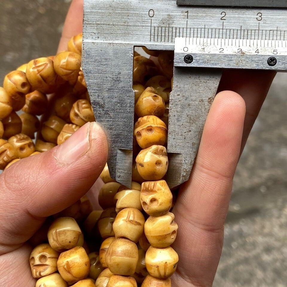 108 Bead Old Tibetan YakBone Skull Meditation Prayer Mala Buddhism Necklace