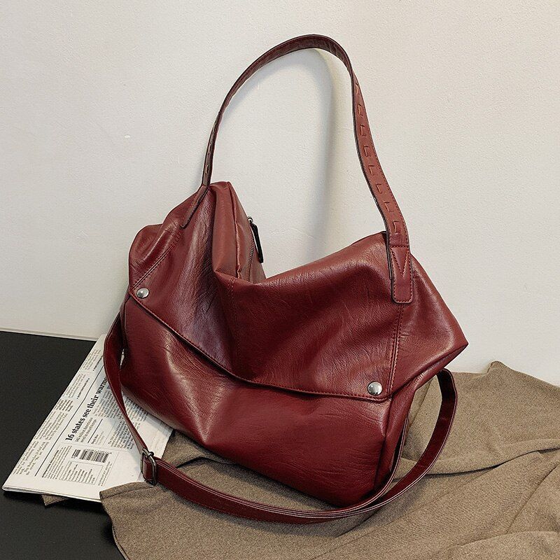 Large Soft Leather Shoulder Handbag Crossbody Bag Tote Bag Casual Messenger Bag