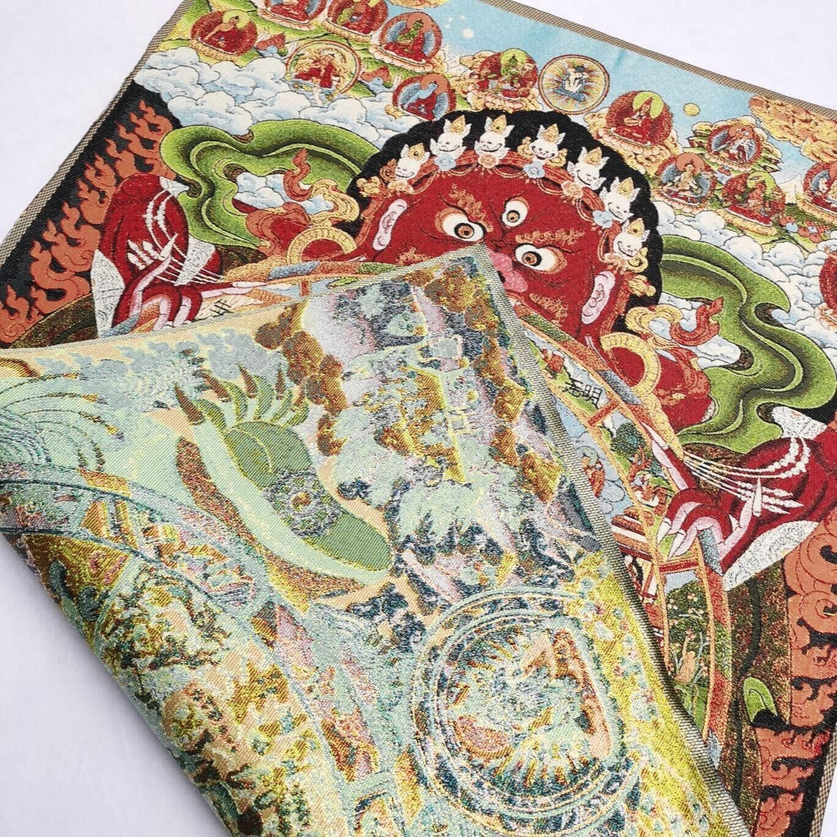 35.4" Tibet Cloth Embroidery Six realms wheel of life Tangka Mural Statue