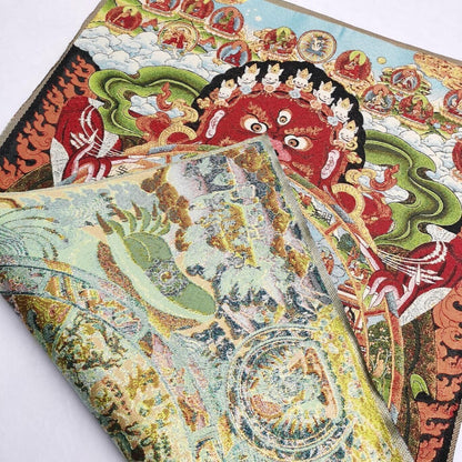 35.4" Tibet Cloth Embroidery Six realms wheel of life Tangka Mural Statue