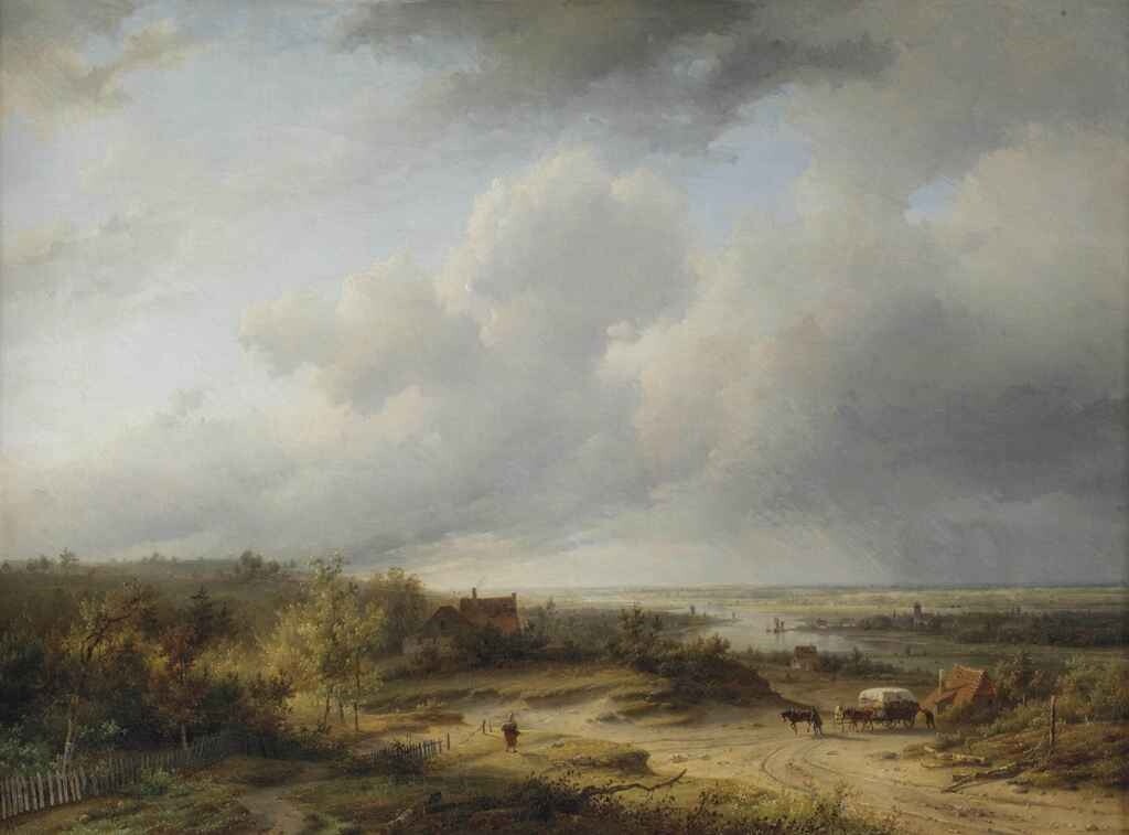 oil painting handpainted on canvas "landscape with horseback riding "