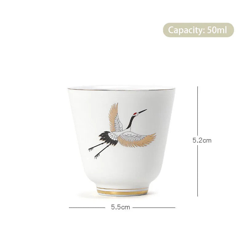 1PC Chinese Ceramic Teacup Hand Painted Bird Pattern Handmade Tea Bowl Set
