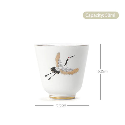 1PC Chinese Ceramic Teacup Hand Painted Bird Pattern Handmade Tea Bowl Set