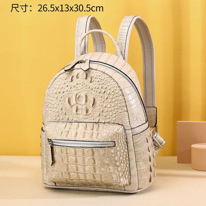 Real Leather White Women's bag, Desinger Crocodile Pattern Backpack Travel Bag