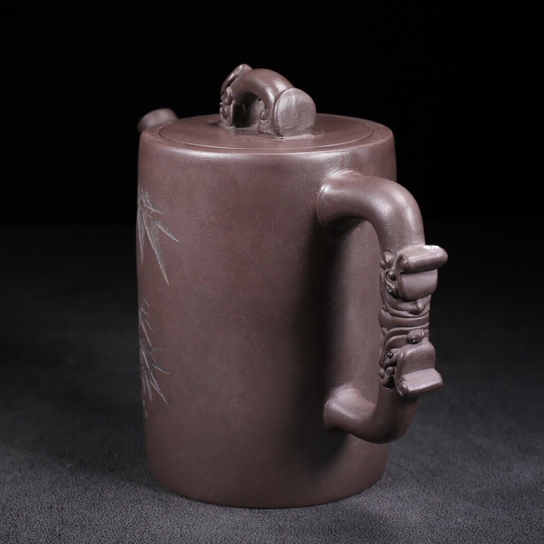 vintage chinese yixing purple clay teapot zisha ceremony carving bamboo tea set