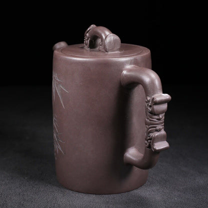 vintage chinese yixing purple clay teapot zisha ceremony carving bamboo tea set