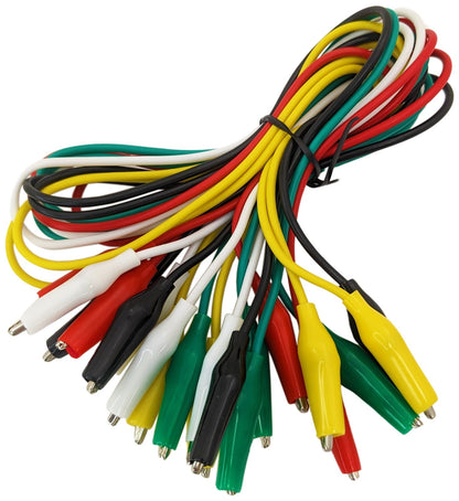 10 Piece Set of Alligator Test Leads, 20" Long, 5 Colors, Standard Duty