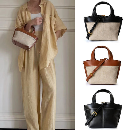 Small Mini Leather Canvas Tote Purse Shoulder Bag Tote Clutch Crossbody Handbag
