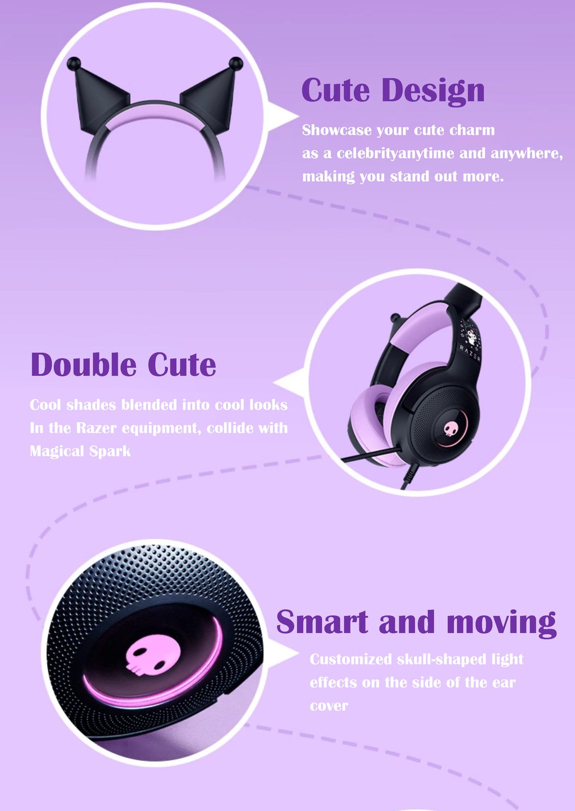 Razer x Sanrio Kuromi Wired Headset Headphone Limited Edition