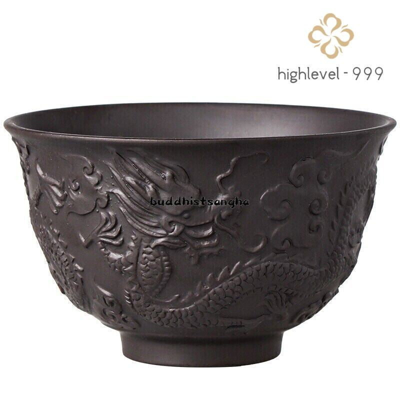 Chinese Yixing Zisha Clay Pottery Teacup Carved Dragon Design Cup 4.2 inch 230ml