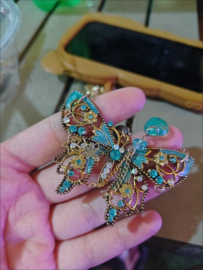 Retro Butterfly Choker Beaded Necklace 2-in-1 Cool Unique Simulated Turquoise