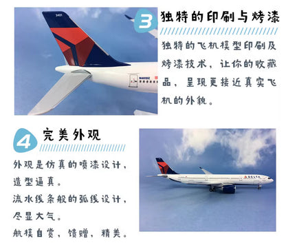 32CM 1:200 Risesoon DELTA AIRBUS A330-900 Passenger Airplane ABS Plastic Model