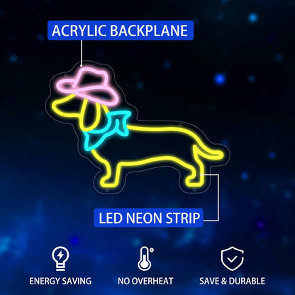 Dachshund Neon Sign Dog LED Sign for Wall Decor, Cute Cowboy Dog Led Light Sign