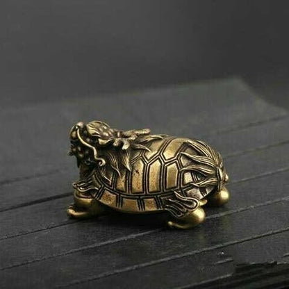 Solid Antique Bronze Chinese Style Dragon Turtle Xuanwu Brass Ornaments