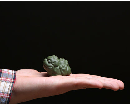 Chinese Zisha Purple Clay Tea Pet Frog Statue Small Size Green Clay Tea Play New
