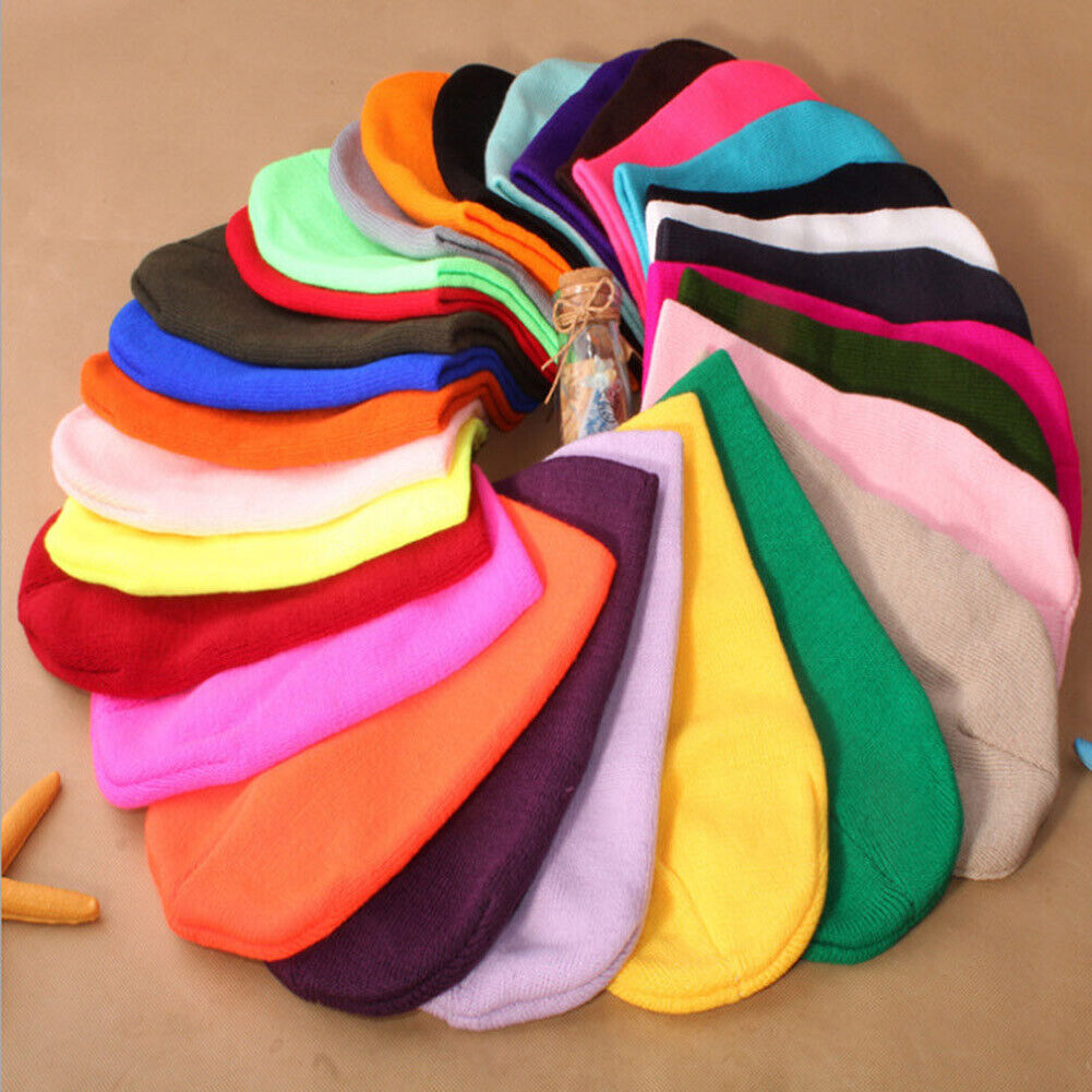Beanie Hat Men Women Plain Knit Ski Cap Warm Elastic Skull Winter Cuff Thermal
