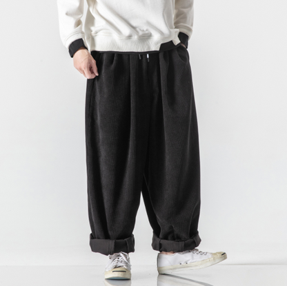 Men Baggy Corduroy Pants Kung Fu Loose Casual Harem Bottoms Hip Hop Trousers @