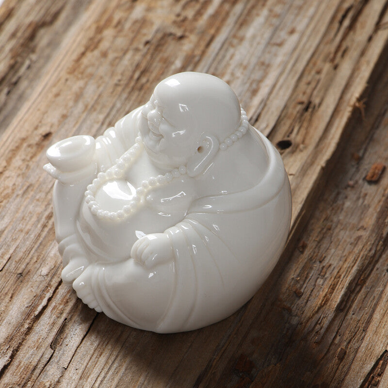 White Porcelain Happy Laughing Maitreya Buddha Statue Buddhism Zen Decor