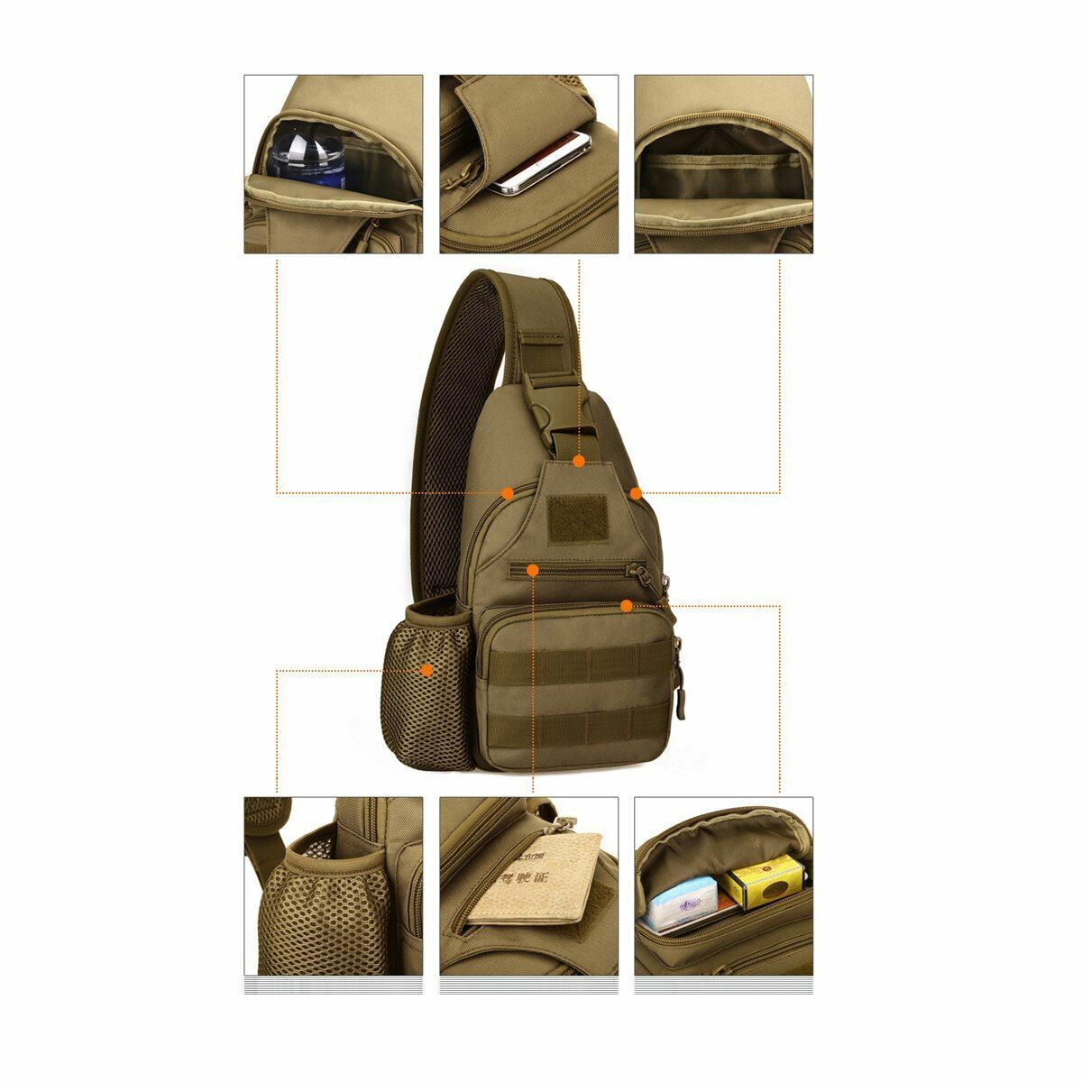 Shoulder Bag Bottle Pouch Chest Outdoor Travel Hunting Climbing Hiking Backpack