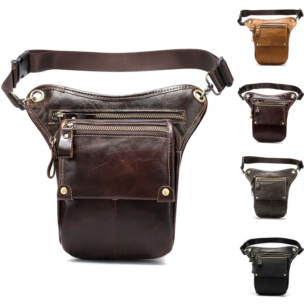 Motorcycle Outdoor Genuine Leather Drop Leg Bag Tactical Thigh Waist Fanny Pack