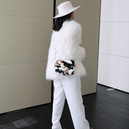 Womens Fashion Genuine Leather Crossbody Bag Real Mink Fur Evening Party Bag