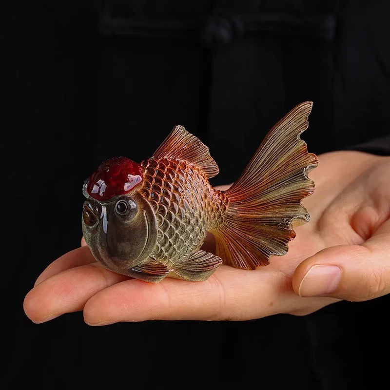 8cm Exquisitely Color Changing Goldfish Carp Tea Pet Wealth Attraction Ornament