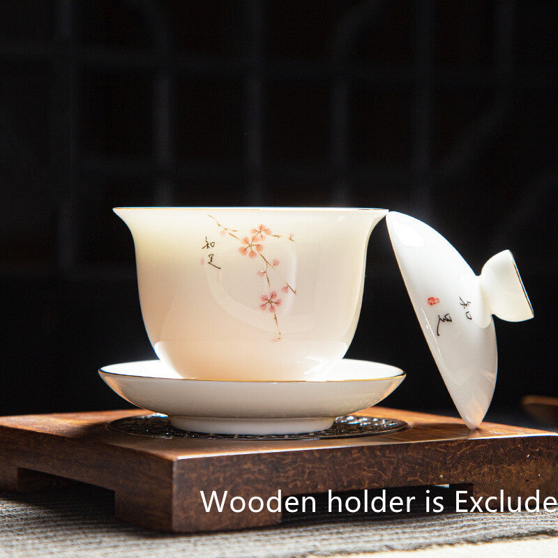 3.6" Jingdezhen Handpainted Floral Gaiwan Thin Glaze Cup Bowl Lid Covered Bowl