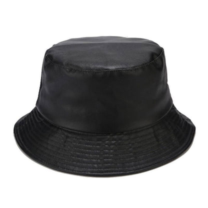 Men Outdoor Waterproof Hiking PU Bucket Hat Fisherman Cap Leather Sun Caps