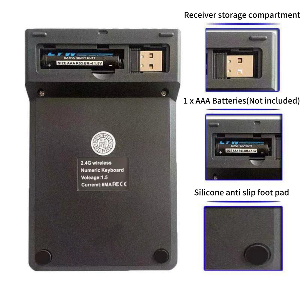 1PC 2.4GHz Wireless USB Number Keyboard For Gaming Low Power Consumption
