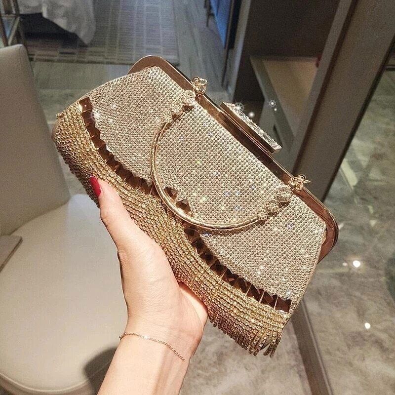 Women's Wedding Clutch Bag Tassel Handbag Banquet Evening Bag Chain Shoulder Bag