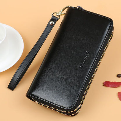 Cowhide Wallet Long Double Zipper Large Clutch Coin Purse Card Holder Phone Bag