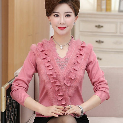 Women Sweater Cashmere Woolen Plus Size Embroidering Diamond - Studded Pullover