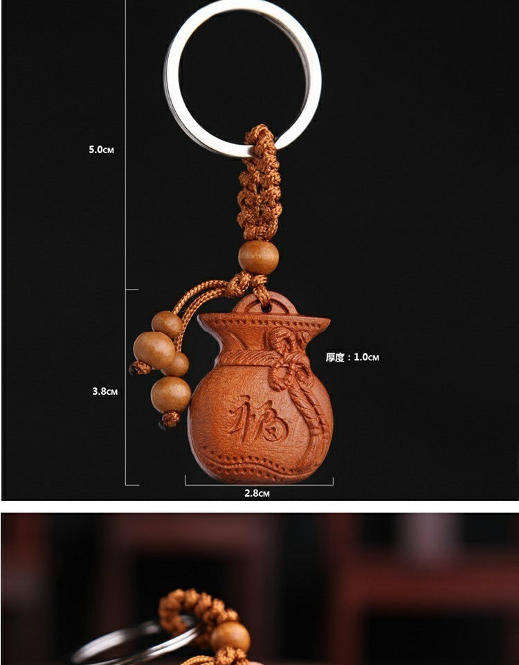 Peach Wood Carving Safe Money Bag Lucky Bag Keychain Wood Carving Car Pendant