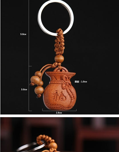 Peach Wood Carving Safe Money Bag Lucky Bag Keychain Wood Carving Car Pendant