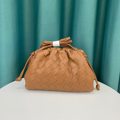 Woven Ruched Microfibre Leather Mini Pouch Clutch Bag Crossbody Shoulder Purse