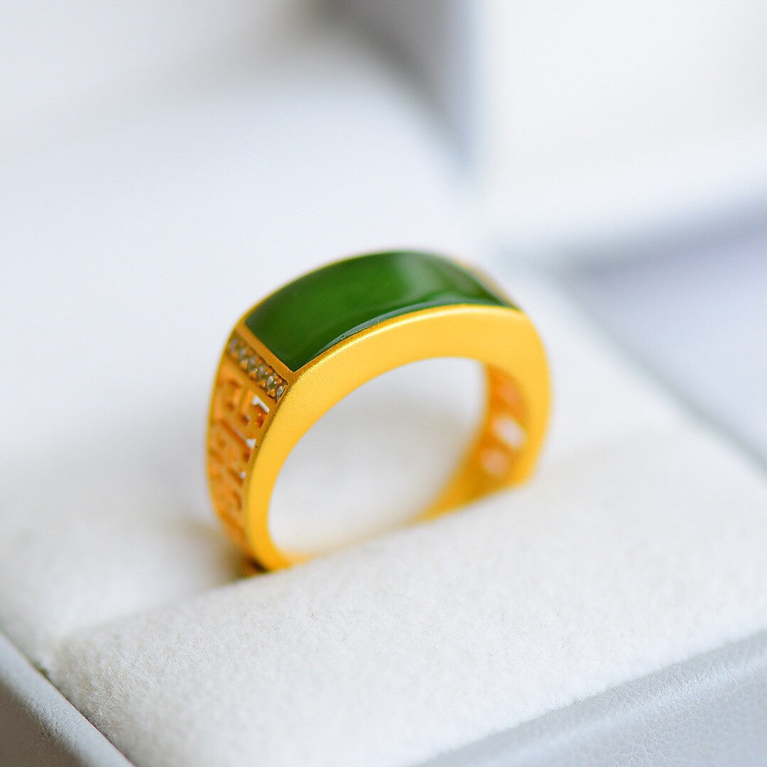 Green Jade Rings Jewelry Adjustable Ring Women Talismans Natural 925 Silver
