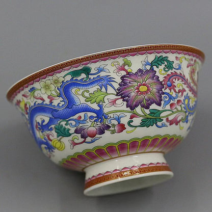 Vintage Chinese porcelain blue and white porcelain bowl with dragon & phoenix