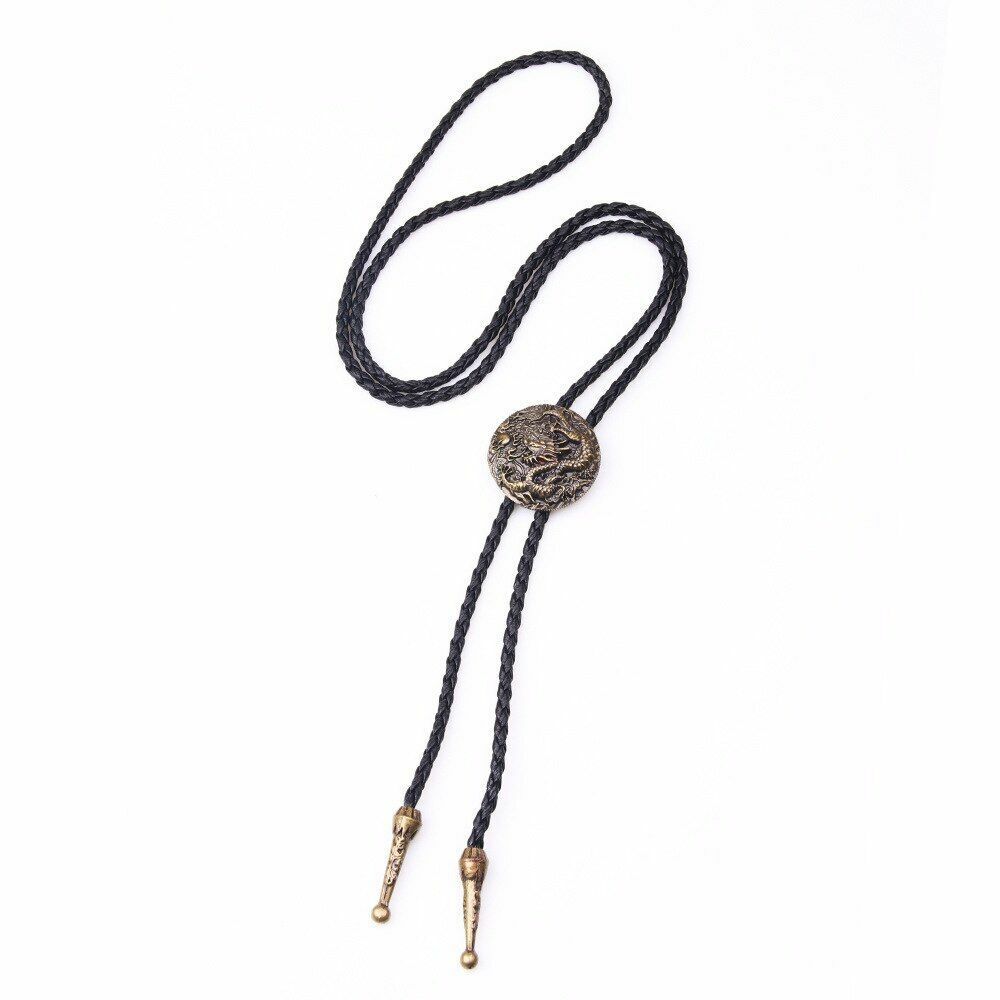 Men Women Bolo Ties Ethnic Fashion Silver Chinese Dragon Necklace Chain Pendant