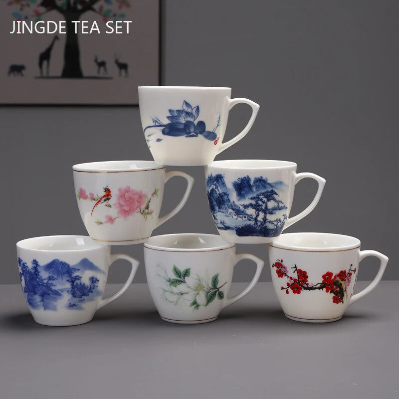Chinese Blue and White Porcelain Teacup with Handle Office Coffee Cup Ceramic