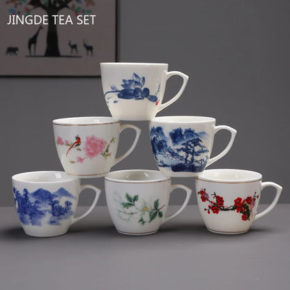 Chinese Blue and White Porcelain Teacup with Handle Office Coffee Cup Ceramic