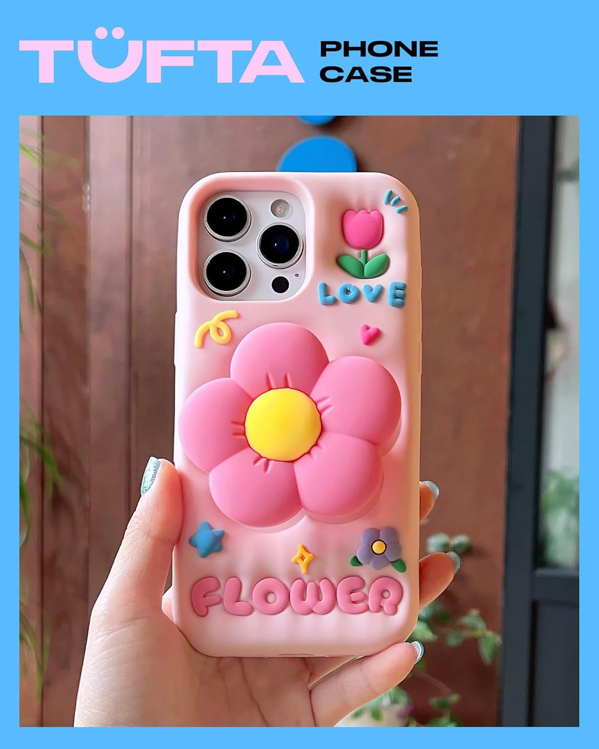 Cute 3D Flower Phone Case for Iphone 17 Pro Max - Retractable Stand & Grip with