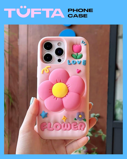 Cute 3D Flower Phone Case for Iphone 17 Pro Max - Retractable Stand & Grip with